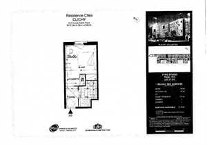 t1 à la vente -   92110  CLICHY, surface 21 m2 vente t1 - UBI430589672